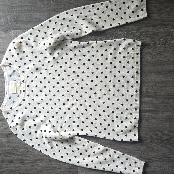Cynthia Rowley 100% 2-Ply Cashmere Off White And Black Polka Dot Sweater Size M - Picture 2 of 6